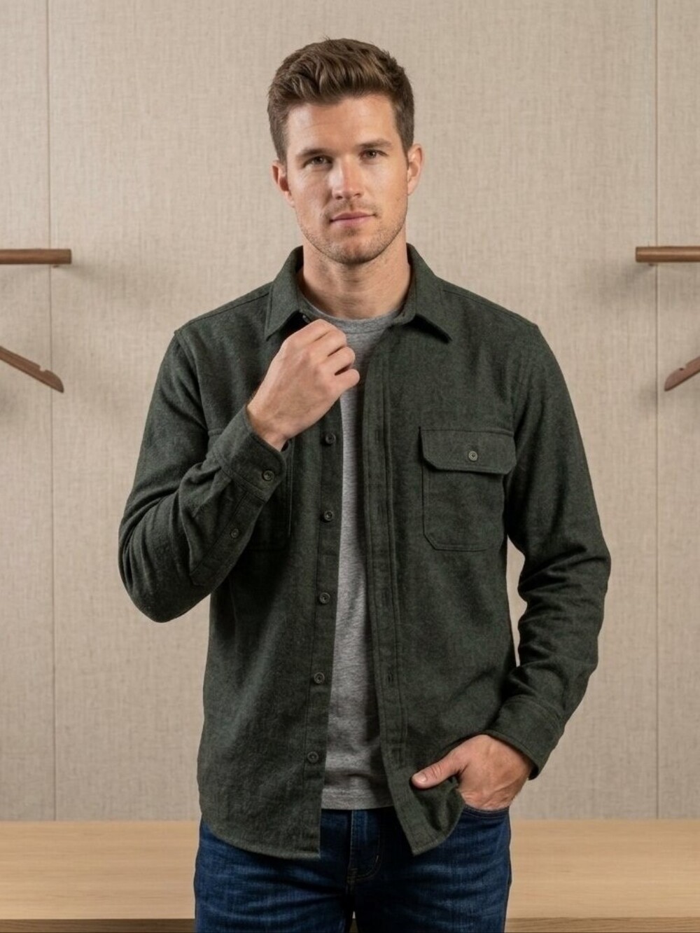 Field & Stream Vintage Mens M Green Flannel/chamois Outdoor Over Shirt